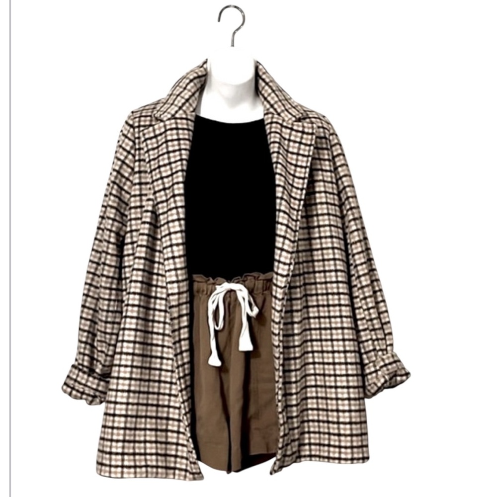 Joie Womens Plaid Checkered Tan Gold Cream Brown Boxy Blazer Jacket Coat S